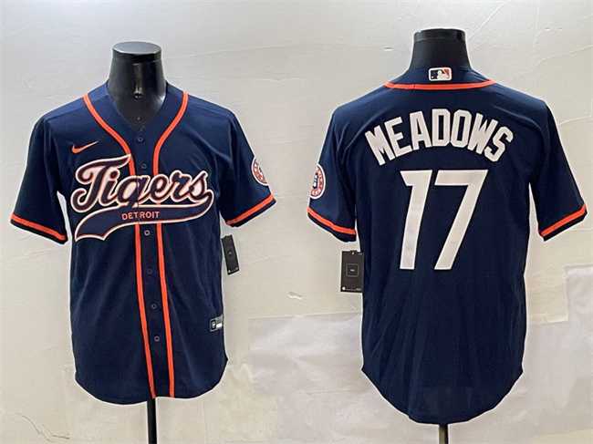 Men%27s Detroit Tigers #17 Parker Meadows Navy With Patch Cool Base Stitched Jersey->chicago white sox->MLB Jersey